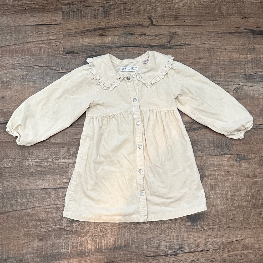 Zara Cream Kids Dress with Button Front